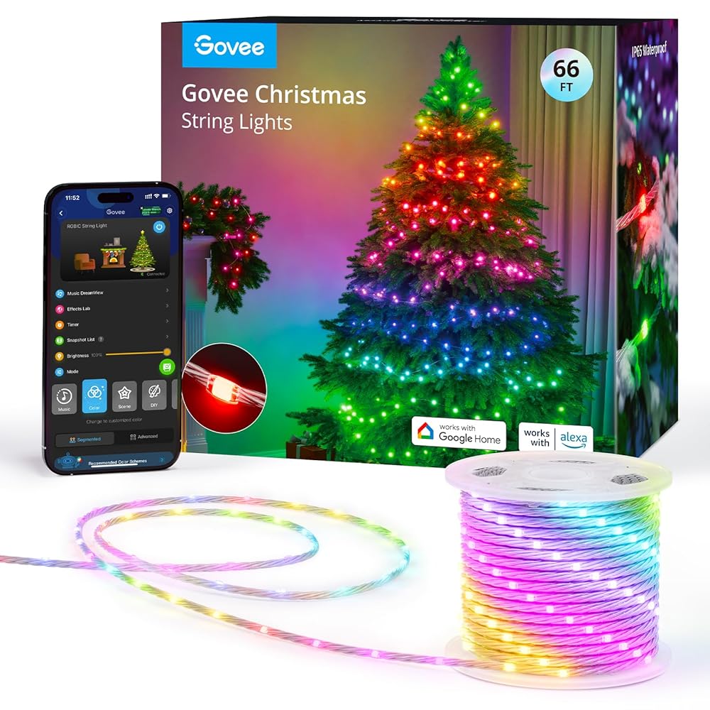 Govee 66ft Good RGBIC Christmas String Lights – App-Managed, 125+ Scene Modes, IP65 Waterproof, Music Sync, Alexa Appropriate – Good for Vacation Decor