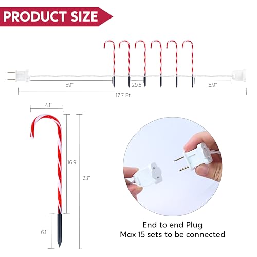 Joiedomi 17-Inch Christmas Sweet Cane Pathway Mild Set - 12 White Illuminated Markers for Indoor and Out of doors Vacation Decor