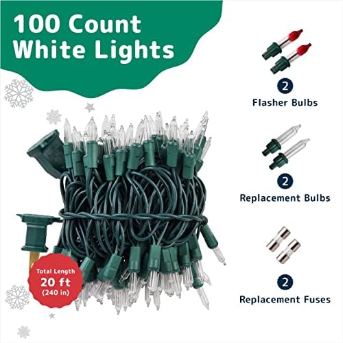 PREXTEX 100-Depend Clear Christmas Tree Lights with Inexperienced Wire - 20 ft Heat White Indoor/Outside String Fairy Twinkle Lights for Christmas Timber and Vacation Decor