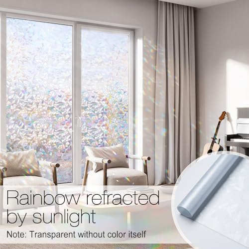 rabbitgoo Rainbow Window Privateness Movie, 3D Ornamental Vinyl Clings, Stained Glass Window Decals, Non-Adhesive Static Cling Stickers, 17.5 x 78.7 inches