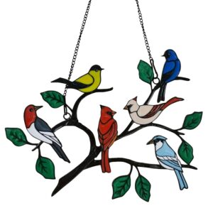 Set of Six Cardinal Stained Steel Window Hangings – Multicolor Chook on a Wire Panel Decor for Residence, Backyard, and Love Items