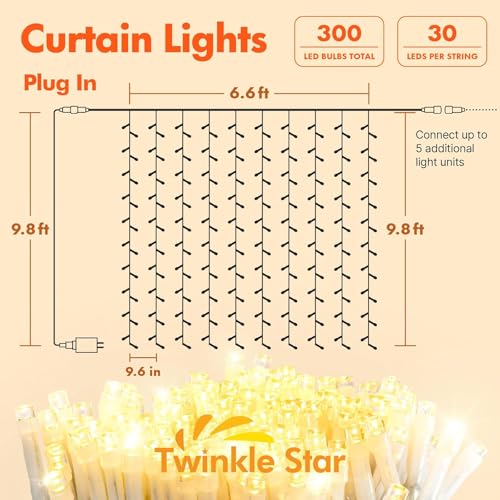 Twinkle Star 300 LED Curtain String Lights - 12 Modes Plug-in Fairy Lights for Bed room, Weddings, Events, Birthdays, and Indoor/Out of doors Wall and Window Decor